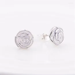 Stud Earrings Wedding Pink Enamel Rose Fashion Female Classical Sterling Silver Jewelry For Woman
