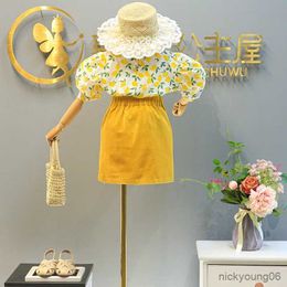 Clothing Sets New Fashion Summer Girl Clothing Suit Country Style Floral Puff Sleeve Top + Belt Denim Skirt Two-Piece Suit ChildrenS Clothing