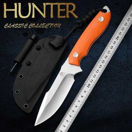 Tactical Knives HUANGFUHigh quality D2 steel outdoor knife wilderness survival hiking adventure rescue knife fixed blade hunting knife mens toyL2403