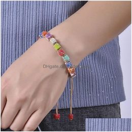 Charm Bracelets Natural Square Stone Energy Charm Bracelets For Women Men Couple Yoga Party Club Decor Handmade Rope Braided Jewelry Dhmpb