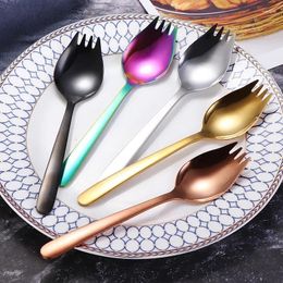 Dinnerware Sets Fruit Fork Spoon Stainless Steel Ice Cream Salad Dessert Tableware Cake Snack 2 In 1 Colourful Bento Accessories