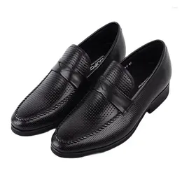 Dress Shoes Leather One Foot Pedal Business Casual Men's Embossed Breathable Hollow Out Comfortable