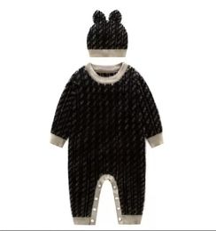 Cute Baby Boys Girls Brand Rompers Letters F Infant Long Sleeve Jumpsuits With Hats Autumn Winter Toddler Keep Warm Knitted Onesie9155931