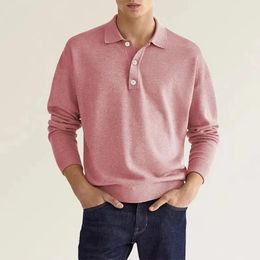 Spring Autumn Solid Colour Long Sleeve Polo Shirts Man High Street Casual Loose Button Pullovers England Vintage Allmatch Tops 240311