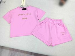 Brand kids two-piece set Gold embroidered letters Short sleeve baby tracksuits Size 90-150 CM summer T-shirt suits girls t shirt and shorts 24Mar