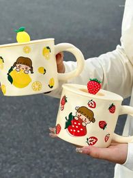 Mugs Fruit Girl Hand Painted Ceramic Cup High Beauty Cute Mug Small Office Couple Water Gift