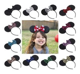 10pcs Girl Cute Black Mouse Ears Hairband With Sequin Hair Bow Kids Bling Glitter Hair Bands Holiday Hair Accessories For Children1465479