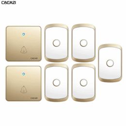 Doorbells Home Wireless Doorbell Waterproof 300M Remote CR2032 Battery 2 Transmitter 5 Receiver 60 Ring 0-110DB Chime US EU UK PlugP0AZ H240322