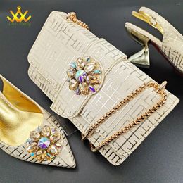 Dress Shoes Wedding 2024 Summer Coming High Quality Italian Women And Bag Set In Beige Gold Colour Pointed Toe Pumps For