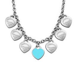 Designer Stainless steel peach heart pendant tiffay and co 7-heart letter titanium necklace simple blue powder Jewellery