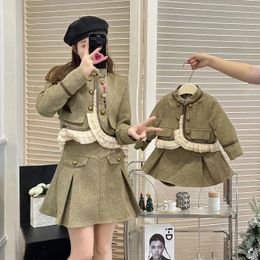 Mom Daughter Luxury Designer Clothes Mother Baby Girl Matching Tweed Suit Women Jacket Outfits Kids Boutique Two Piece Skirt Set 240301