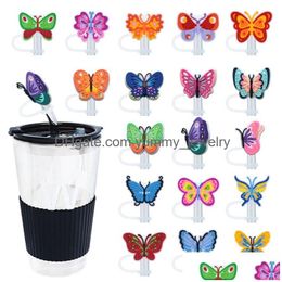 Drinking Sts 25Colors Girls Baby Butterfly Sile St Toppers Accessories Er Charms Reusable Splash Proof Dust Plug Decorative 8Mm/10Mm D Otaq4