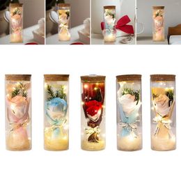 Decorative Flowers Rose Flower In Glass Anniversary Artificial Bedside Light Valentines Day Gift Wishing Year For Women