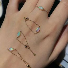 Cluster Rings Romantic And Creative Color Opal Stone Oval Chain Ring Adjustable Light Luxury In High Quality Delicate Silver Jewelry