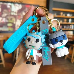 Keychains Lanyards Rick and Morti Dolls Keychains Cartoon Anime Figures Keyrings Fashion Cute Car Bags Pendant Key Holders Kids Gift 2023 Y240318