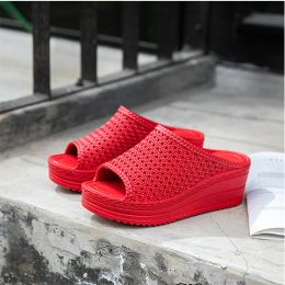 Heels Wedge Heel Platform Summer Women's Sandals; Fashion Flat High Heel Shoes Women; Beach Slippers Mesh Hollow Cool Women's Shoes