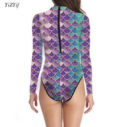 Women's Swimwear Womens One-piece Swimwear Long Sle Fish Scale Printed Mermaid Swimsuit Pool Party Beachwear Surfing Rashguard Bathing SuitC24315