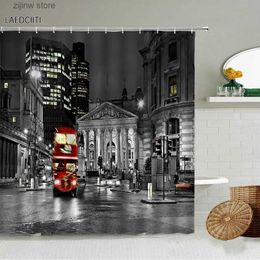 Shower Curtains London City Scenery Shower Curtain Retro Building Red Bus Tower Bridge Bathroom With Hook Hanging Waterproof Screen Home Decor Y240316