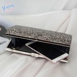 NEW Evening Bags Rhinestone Pu Dinner Bag Celebrity Holding Party Banquet Wedding Evening Dress Hard Box Oblique Cros