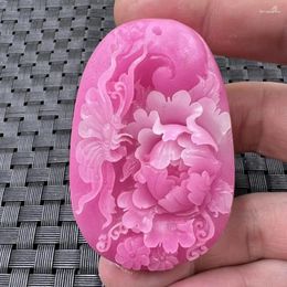 Jewelry Pouches Peach Blossom Jade Peony Pendant Pink Flower Blooming Rich And Noble Frosted Necklace