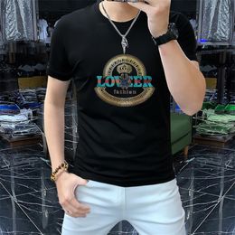 2024 New Luxury Spring Summer New T-shirt Classic Letter Hot Drill Short Sleeve Men's Loose T-shirt Versatile Casual Top Couple Asian Size M-5XL