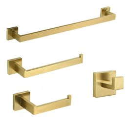 Brushed Gold Bathroom Hardware Set Robe Hook Towel Rail Bar Rack Bar Shelf Tissue Paper Holder Bathroom Accessories 240312