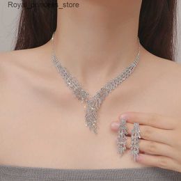 Wedding Jewellery Sets New Fashion Claw Chain Rhinestone Earrings Necklace Set for Women Dress Dinner Collarbone Accessories Wholesale Q240316