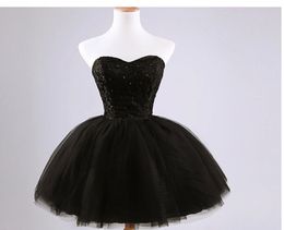 New arrival elegant women short prom dress black lace up princess sweetheart beading fashion women black prom dress4363891