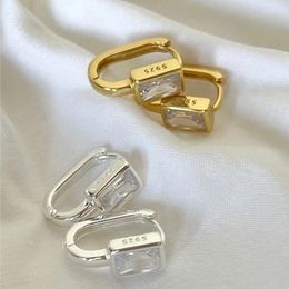 Hoop Earrings Square Zircon U-shaped For Women Exquisite Golden Silver Color Geometric Huggies Jewelry Eh1999