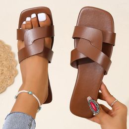 Slippers Summer Cross-strap For Women Shoes Fashion Soft-soled Slip-on Beach Half Comfortable Flat