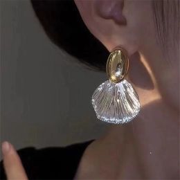 Fashion 14k Yellow Gold Big Shell Drop Earrings for Women Geometric Irregular Vintage Simple Earrigns Jewellery Party Gift