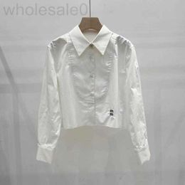 Women's Blouses & Shirts designer MM Family 24 Early Spring New Fashion Commuter Versatile Heavy Industry Diamond Embedding Short Poplin Texture Cotton Shirt LJX5