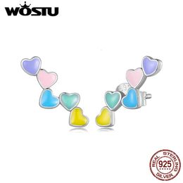 WOSTU Original 925 Sterling Silver Love Color Stud Earrings for Women Girls Colorful Rainbow Heart Earrings Y2K Jewelry FIE1638 240313