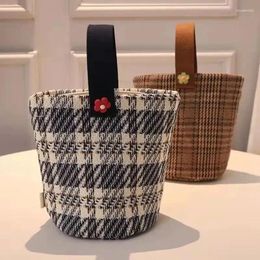 Storage Bags Fashion Simple Plaid Canvas Bag Office Worker Bucket Casual Mommy Thickened Lunch Box Hand