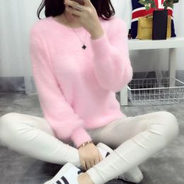Tanks Pink Sweater Kawaii Fluffy Cashmere Sweater Women Christmas Pullover Korean Cute Jumper Pull Femme Winter Warm Clothes 2023 Fur