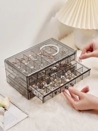 1PC Transparent PS Jewellery Storage Box Threelayer Drawer 72 Compartments Rings Earrings Necklaces Bracelets Dustproof 240306