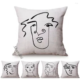 Pillow Abstract Hand Painted Making Faces Office Concise Decorative Sofa Throw Case Sketch Art Cotton Linen Chair Cover