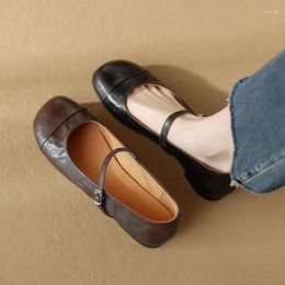 Casual Shoes 2024 Spring And Autumn Sheepskin One-button Flat For Women Round Shallow Mouth Single