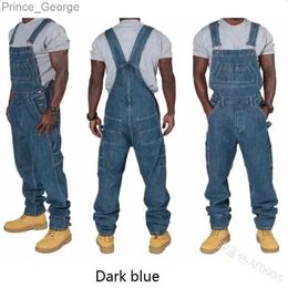 Men's Jeans Mens Jeans 2023 Overalls Men Pockets Casual Loose Long Denim Pants Slim Splice Straight Rompers Autumn Plus Size Long Jeans MenL2403