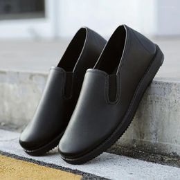 Walking Shoes Casual Leather Soft Bottom Loafers Comfortable Slip-on Black Men's Spring Work Solid Flat For Men