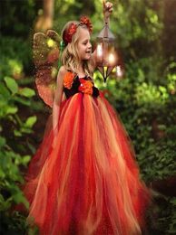 Girls Orange Butterfly Tutu Dress Kids Crochet Tulle Dress Ball Gown with Wing Children Halloween Party Cosplay Costume Dresses 215018300