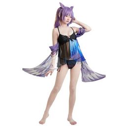 Women's Swimwear Game Genshin Impact Cosplay Come Keqing Swimsuit Summer Anime Women Sexy Split Swimwear 2022 Bikini Sizes S-XLC24315