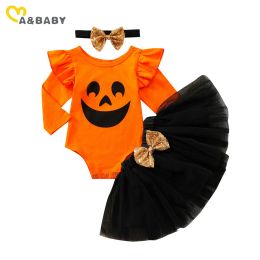 Dresses Ma Baby 018M Newborn Infant Baby Girl Halloween Costume Cute Pumpkin Outfits Long Sleeve Romper Tutu Skirts Clothes Set