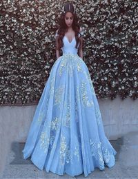 Vestido De Festa Elegant V Neck Lace Appliqued Long Evening Dress Cap Sleeve Blue Formal Prom Party Dresses Evening Gowns Vestido 7343384