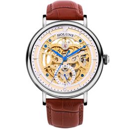 automatic mechanical men watch stainless steel Sapphire leather horloges mannen holuns Special luxury bigest dial skeleton montre 255s