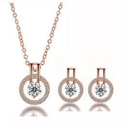 New Fashion Classic 14k Gold Wedding Necklace CZ Jewelry Set for Women Female Necklaces Earrings Set