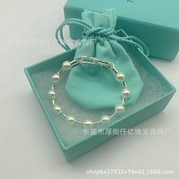 Designer Brand TFF s925 Sterling Silver Pearl Bracelet Hard Wear Simple Womens 70ZI