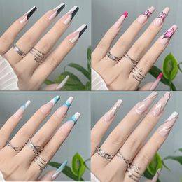 Long Pointy Nails Re-use detachable fake nail Patch Semi-cure Gel Nail sticker Nail Extension Form Beauty complete gel nail kit