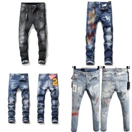 Men's Denim Jeans - Blue & Black Ripped Design, Skinny Fit, Italy-Inspired Style, Perfect for Bike & Motorcycle Riders, Rock-Style Pants