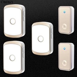 Doorbells Self-powered Outdoor Wireless Doorbell Waterproof Smart Home Door Bell Chime Kit LED Flash Security Alarm (White Gold)H240316